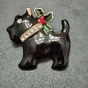 **Final Sale** Gold tone holiday puppy dog brooch